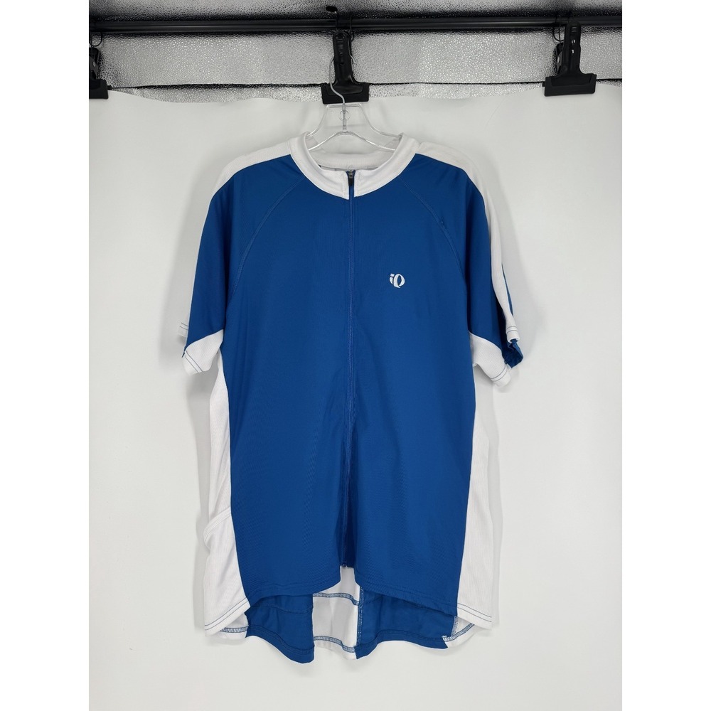 Pearl Izumi Cycling Jersey Mens XL Blue White Full Zip Up Pockets Short Sleeve